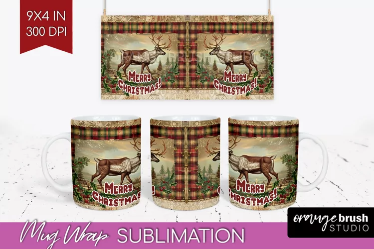 Vintage Christmas Mug Wrap - Retro Xmas 15Oz Mug Sublimation