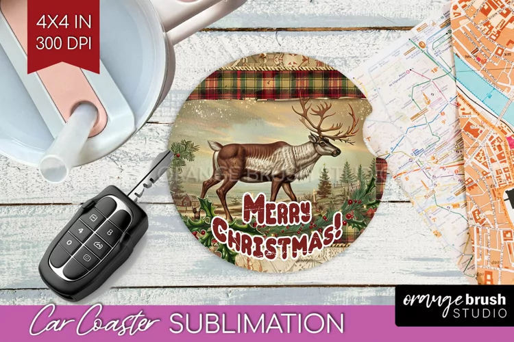 Vintage Christmas Car Coaster PNG - Xmas Coaster Sublimatoin