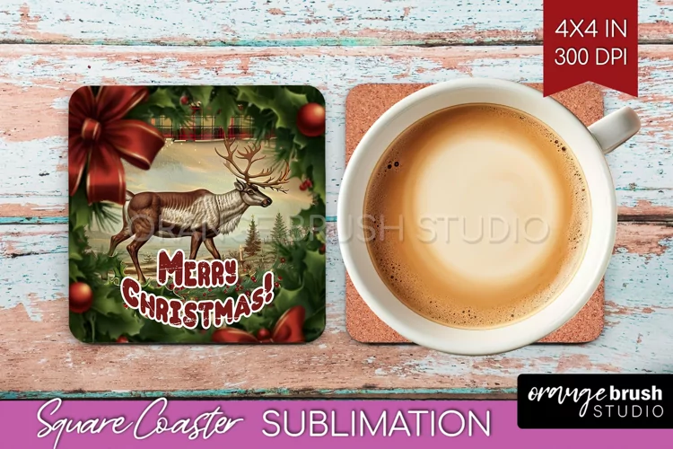 Vintage Christmas Square Coaster - Xmas Coaster Sublimation