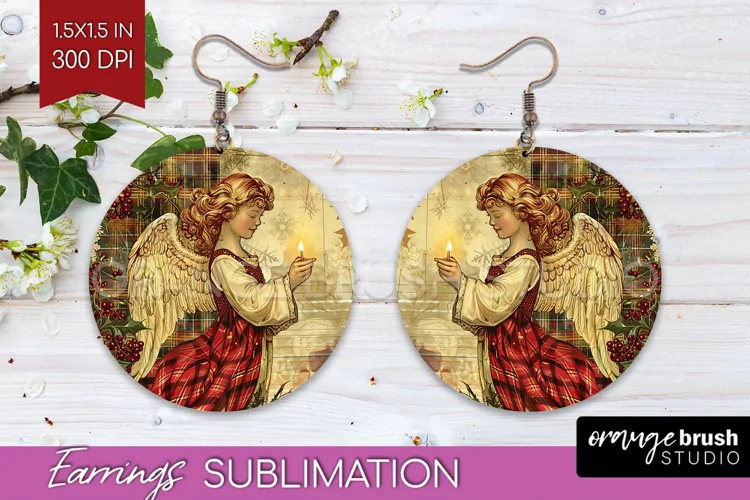 Vintage Christmas Round Earrings - Retro Xmas Sublimation