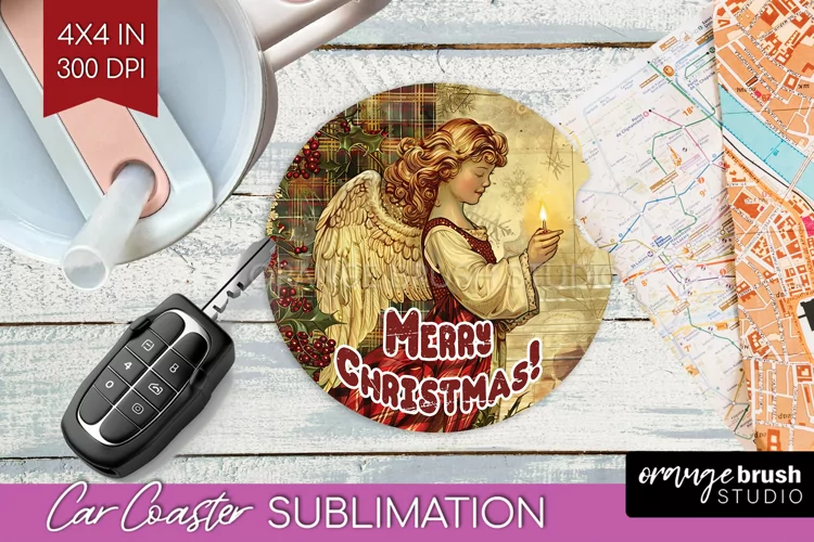 Vintage Christmas Car Coaster PNG - Xmas Coaster Sublimatoin