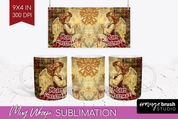 Vintage Christmas Mug Wrap - Retro Xmas 15Oz Mug Sublimation example image 1