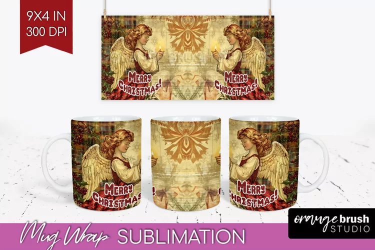 Vintage Christmas Mug Wrap - Retro Xmas 15Oz Mug Sublimation
