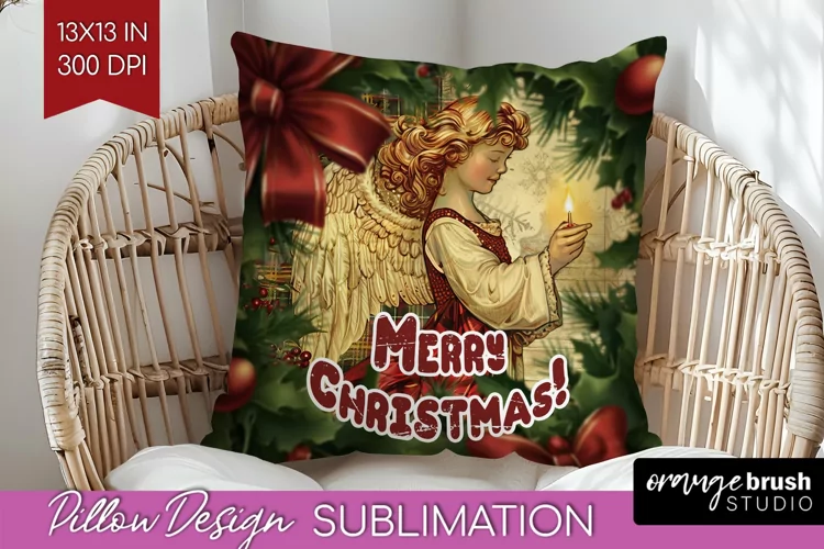 Vintage Christmas Pillow Sublimation - Xmas Pillow Cover PNG