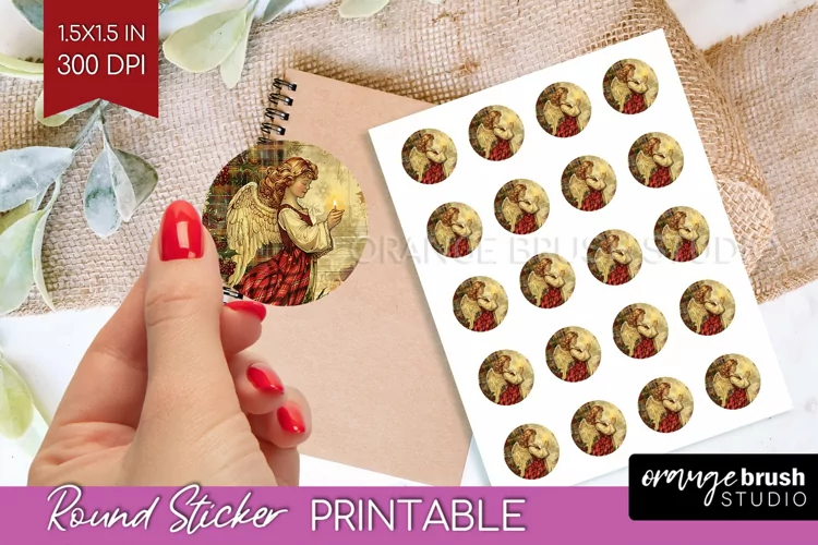 Vintage Christmas Round Sticker - Retro Printable Stickers