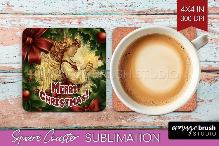 Vintage Christmas Square Coaster - Xmas Coaster Sublimation
