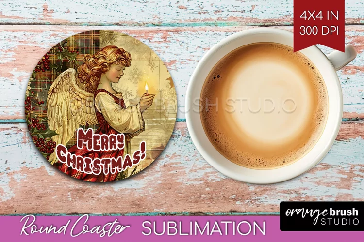 Vintage Christmas Round Coaster - Xmas Coaster Sublimation