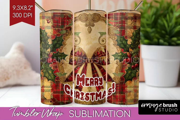 Vintage Christmas Tumbler Wrap - Xmas Tumbler Sublimation