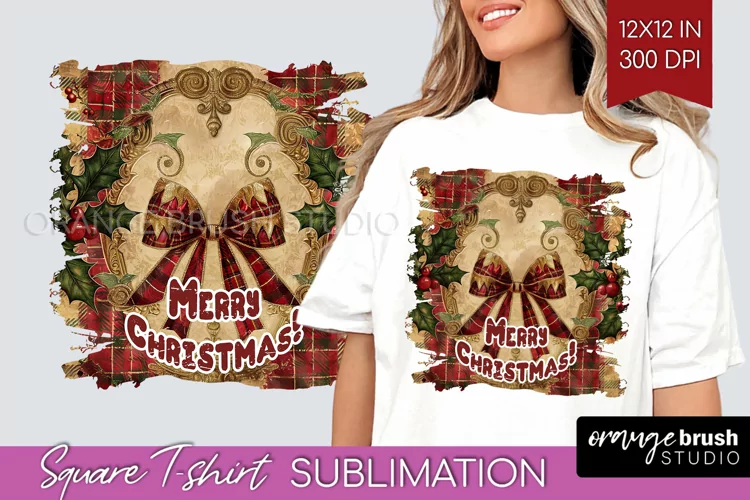 Vintage Christmas Sublimation, Xmas Square Tshirt Background
