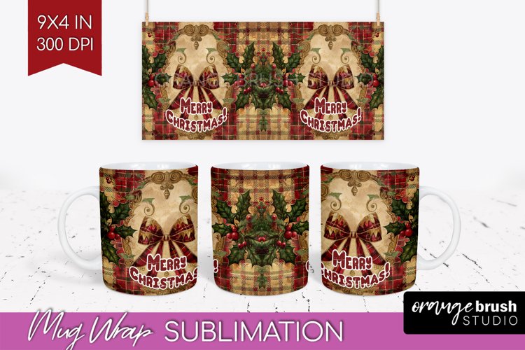 Vintage Christmas Mug Wrap - Retro Xmas 15Oz Mug Sublimation example image 1