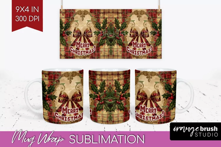 Vintage Christmas Mug Wrap - Retro Xmas 15Oz Mug Sublimation