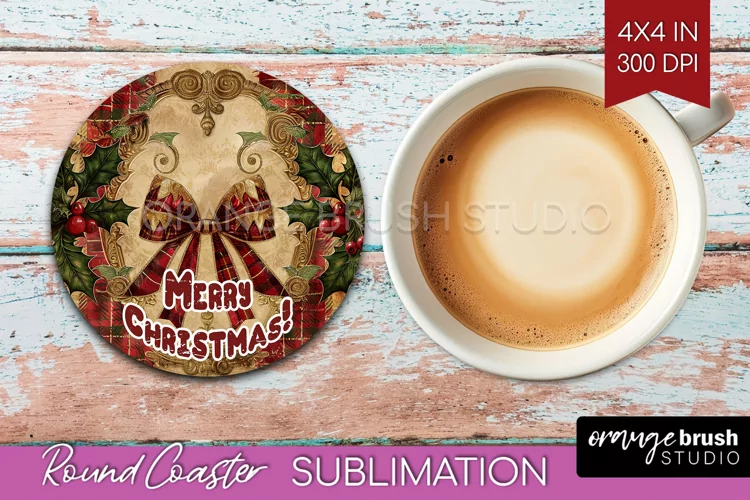 Vintage Christmas Round Coaster - Xmas Coaster Sublimation
