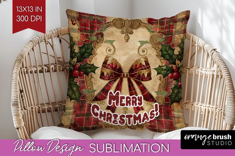 Vintage Christmas Pillow Sublimation - Xmas Pillow Cover PNG example image 1