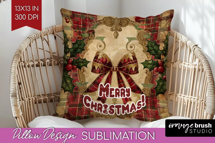 Vintage Christmas Pillow Sublimation - Xmas Pillow Cover PNG