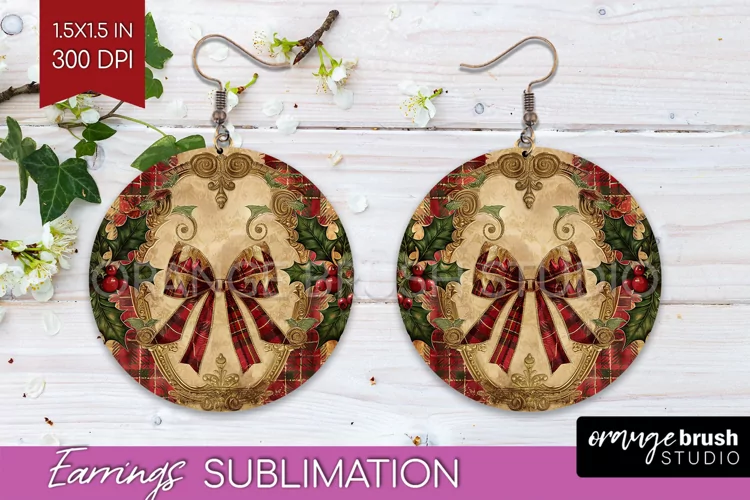Vintage Christmas Round Earrings - Retro Xmas Sublimation