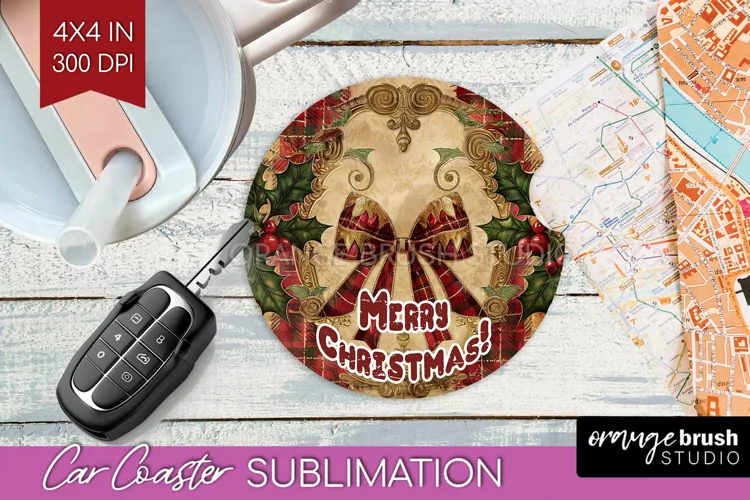 Vintage Christmas Car Coaster PNG - Xmas Coaster Sublimatoin