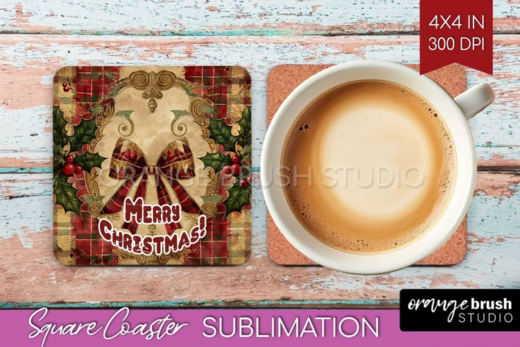 Vintage Christmas Square Coaster - Xmas Coaster Sublimation