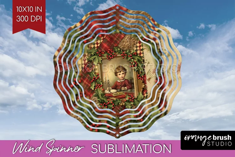 Vintage Christmas Wind Spinner PNG - Retro Xmas Sublimation