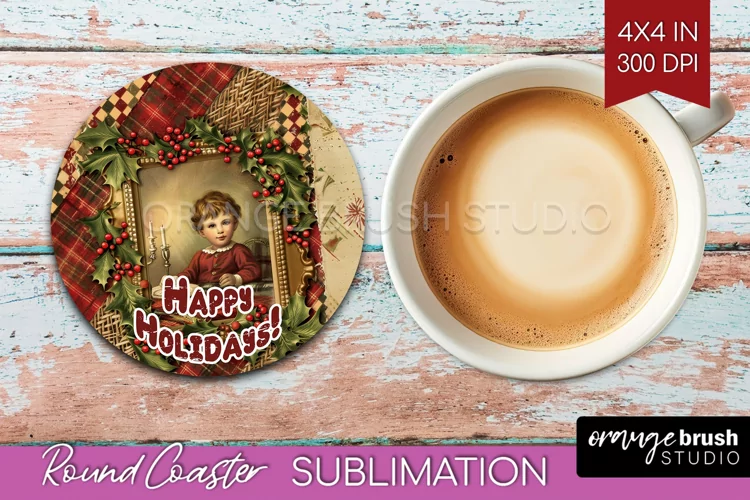 Vintage Christmas Round Coaster - Xmas Coaster Sublimation