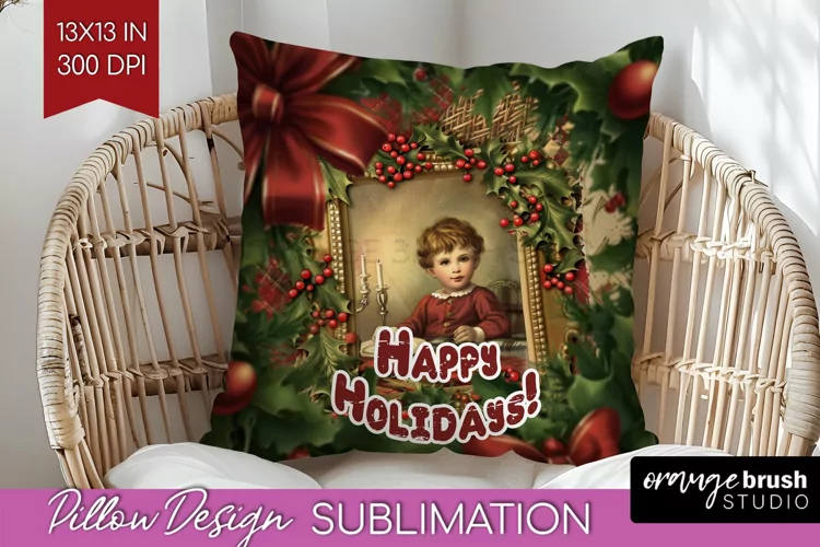 Vintage Christmas Pillow Sublimation - Xmas Pillow Cover PNG