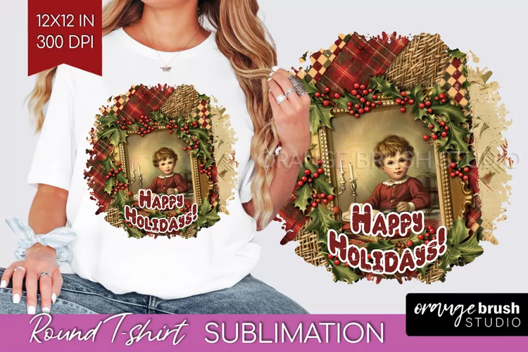 Vintage Christmas Sublimation, Xmas Round Tshirt Background