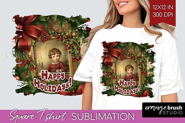 Vintage Christmas Sublimation, Xmas Square Tshirt Background