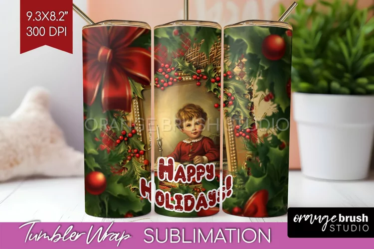 Vintage Christmas Tumbler Wrap - Xmas Tumbler Sublimation