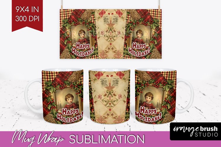 Vintage Christmas Mug Wrap - Retro Xmas 15Oz Mug Sublimation example image 1