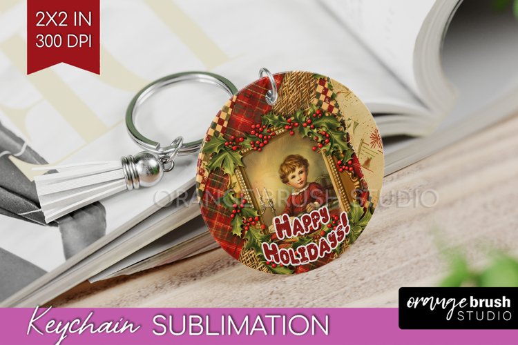 Vintage Christmas Keychain PNG - Xmas Keychain Sublimation