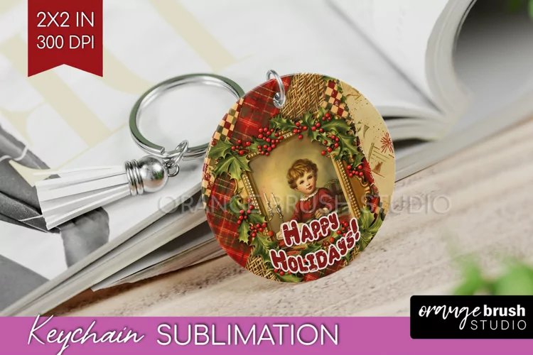 Vintage Christmas Keychain PNG - Xmas Keychain Sublimation