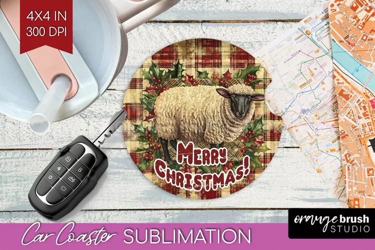 Vintage Christmas Car Coaster PNG - Xmas Coaster Sublimatoin