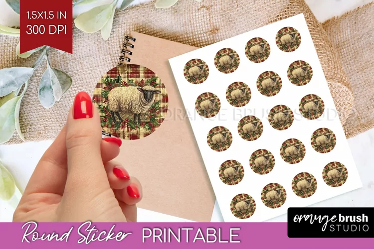 Vintage Christmas Round Sticker - Retro Printable Stickers