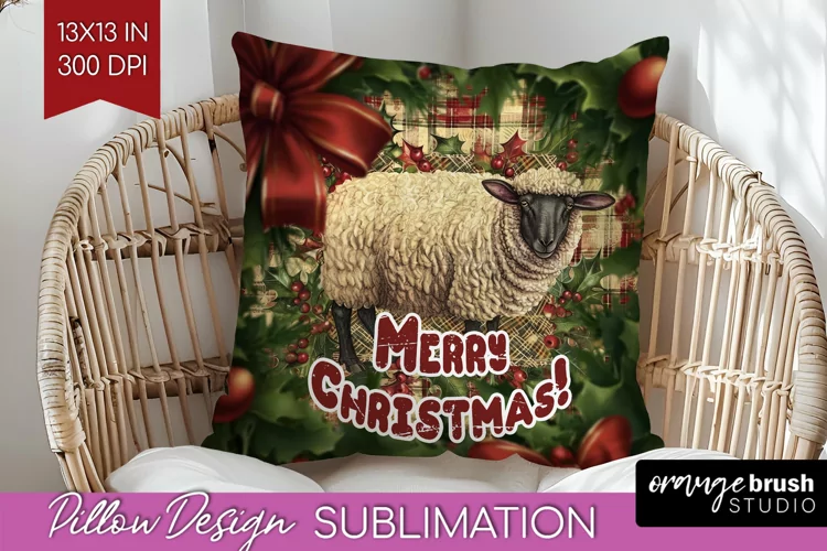 Vintage Christmas Pillow Sublimation - Xmas Pillow Cover PNG