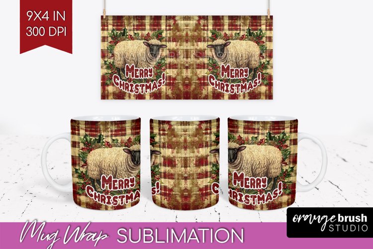 Vintage Christmas Mug Wrap - Retro Xmas 15Oz Mug Sublimation example image 1