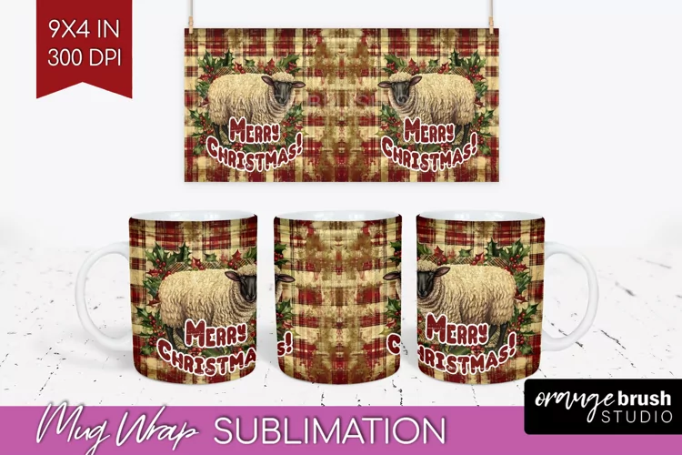 Vintage Christmas Mug Wrap - Retro Xmas 15Oz Mug Sublimation