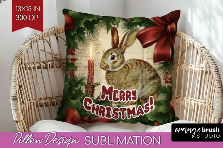 Vintage Christmas Pillow Sublimation - Xmas Pillow Cover PNG