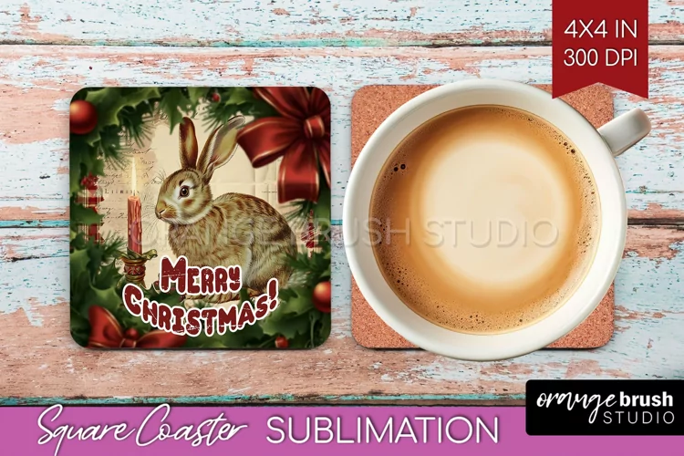 Vintage Christmas Square Coaster - Xmas Coaster Sublimation