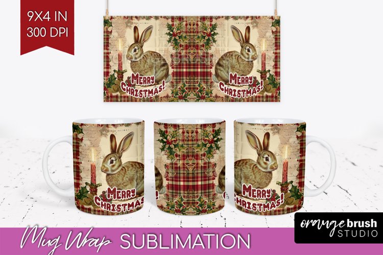 Vintage Christmas Mug Wrap - Retro Xmas 15Oz Mug Sublimation example image 1
