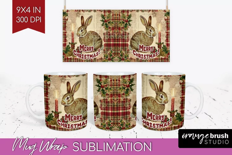 Vintage Christmas Mug Wrap - Retro Xmas 15Oz Mug Sublimation