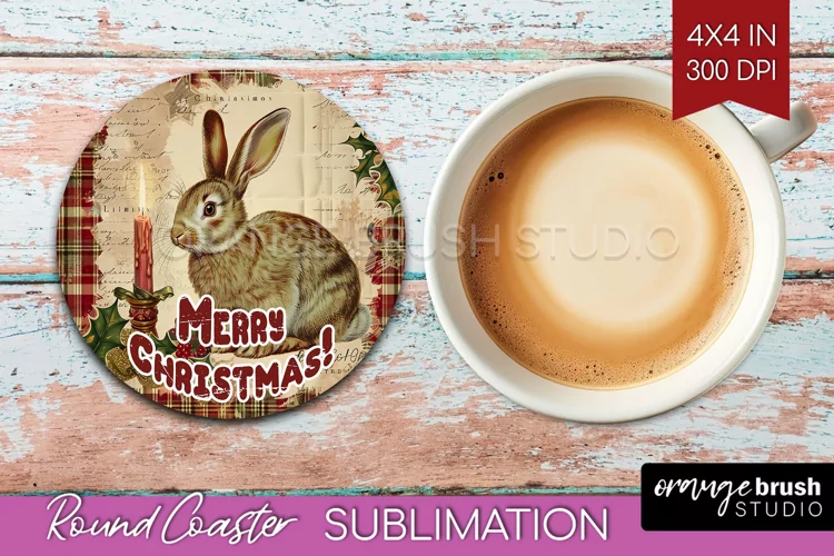 Vintage Christmas Round Coaster - Xmas Coaster Sublimation