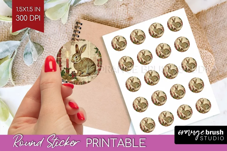 Vintage Christmas Round Sticker - Retro Printable Stickers
