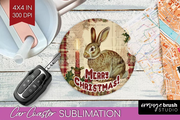 Vintage Christmas Car Coaster PNG - Xmas Coaster Sublimatoin