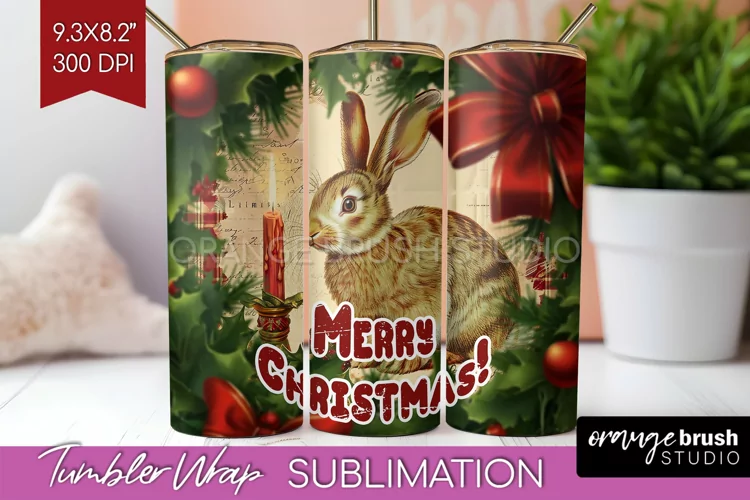 Vintage Christmas Tumbler Wrap - Xmas Tumbler Sublimation