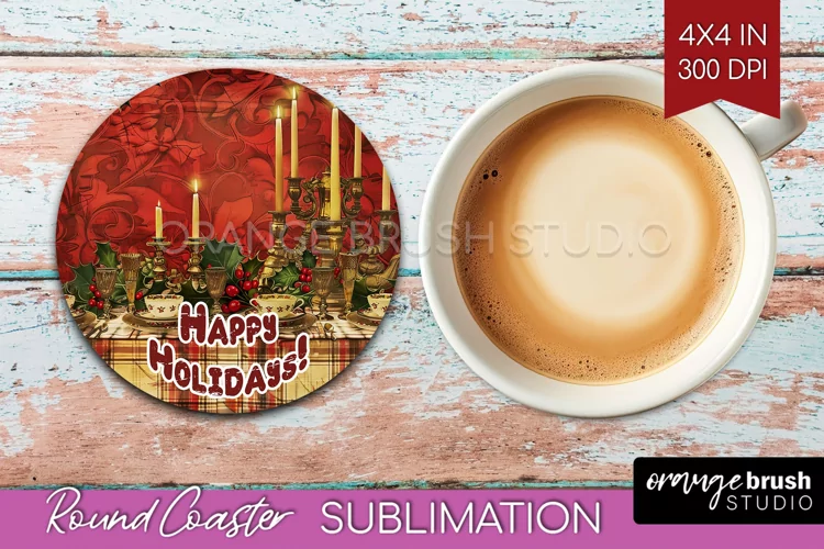 Vintage Christmas Round Coaster - Xmas Coaster Sublimation