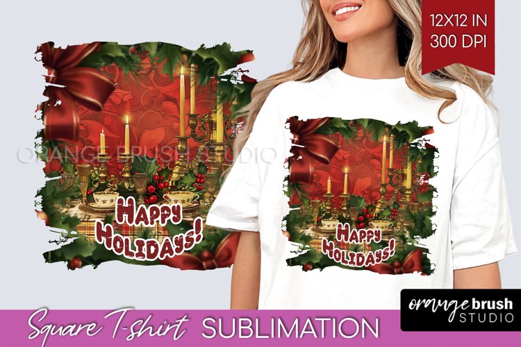 Vintage Christmas Sublimation, Xmas Square Tshirt Background