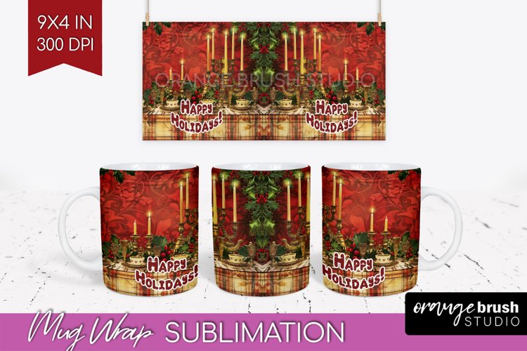 Vintage Christmas Mug Wrap - Retro Xmas 15Oz Mug Sublimation example image 1