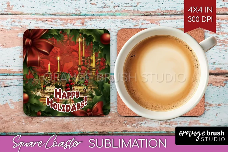 Vintage Christmas Square Coaster - Xmas Coaster Sublimation