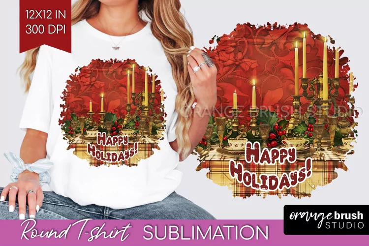 Vintage Christmas Sublimation, Xmas Round Tshirt Background