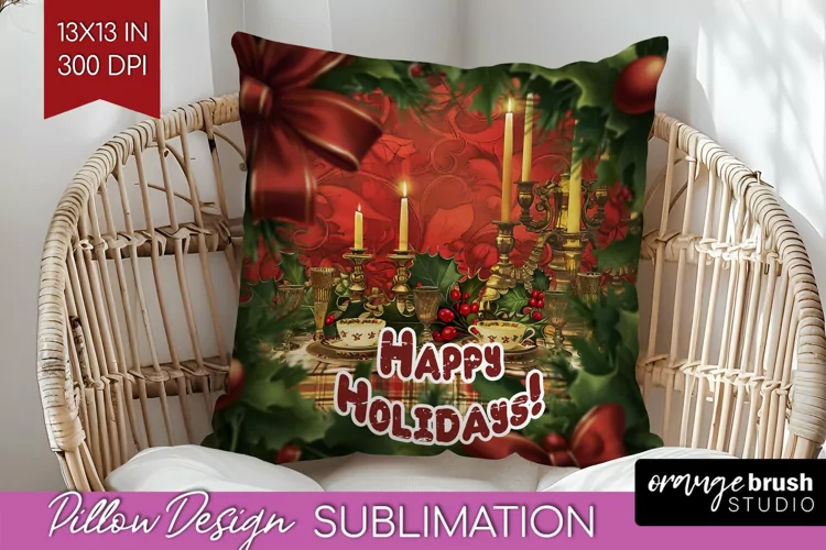 Vintage Christmas Pillow Sublimation - Xmas Pillow Cover PNG