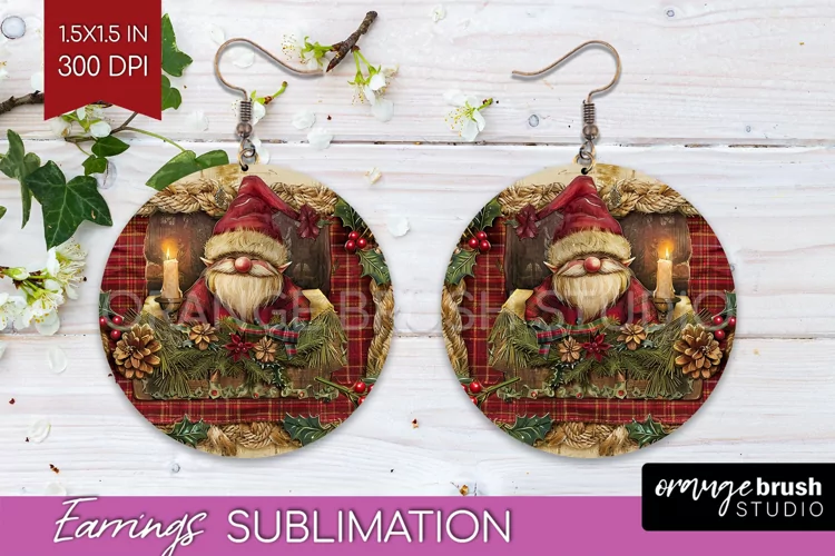 Vintage Christmas Round Earrings - Retro Xmas Sublimation